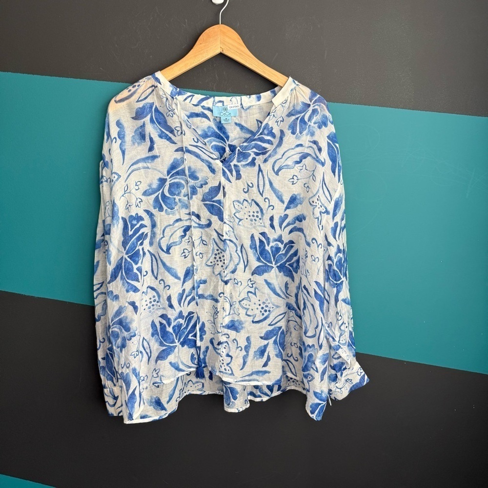 CeCe Blue and White Floral Blouse